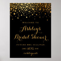 Faux Gold Foil Confetti Modern Black Bridal Shower