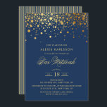 Faux Gold Foil Confetti Navy Blue Bar Mitzvah Invitation<br><div class="desc">Invite family and friends to your son's Bar Mitzvah with this elegant navy blue and gold invitation. It features faux gold confetti dots and stripes pattern. Personalize by adding name,  date,  time,  venue and other event details. Matching items are available.</div>