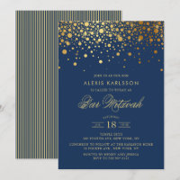 Faux Gold Foil Confetti Navy Blue Bar Mitzvah