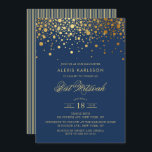 Faux Gold Foil Confetti Navy Blue Bat Mitzvah Invitation<br><div class="desc">Invite family and friends to your daughter's Bat Mitzvah with this elegant gold and navy blue invitation. It features faux gold confetti dots and stripes pattern. Personalize by adding name,  date,  time,  venue and other event details. Matching items are available.</div>