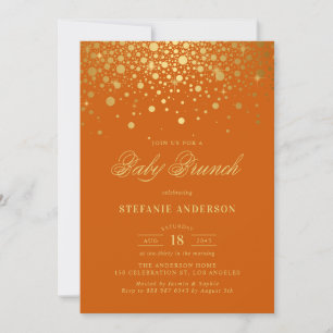 Faux Gold Foil Confetti Orange Baby Brunch Invitation