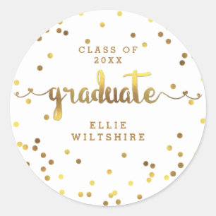 Faux Gold Foil Confetti Personalized Graduation Classic Round Sticker