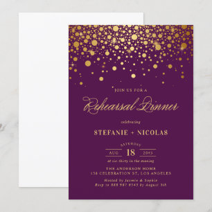 Faux Gold Foil Confetti Purple Rehearsal Dinner Invitation