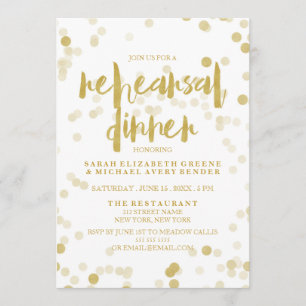 Faux Gold Foil Confetti Rehearsal Dinner Invite