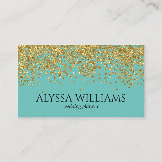 Faux Gold Foil Confetti Teal Elegant Business Card (Front)