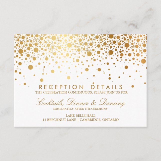 Faux Gold Foil Confetti Wedding Reception Card (Front)