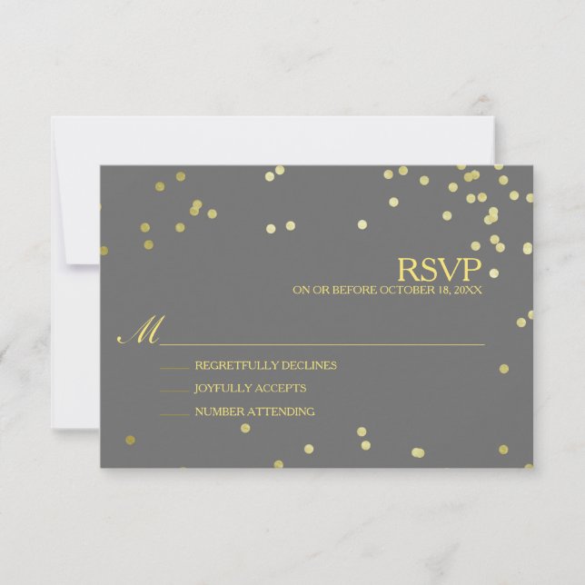 Faux Gold Foil Confetti Wedding RSVP Card (Front)