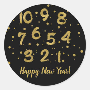 Faux Gold Foil Countdown Happy New Year Sticker