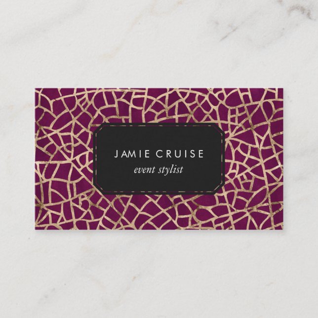 Faux Gold Foil Crackle and Purple Professional Business Card (Front)