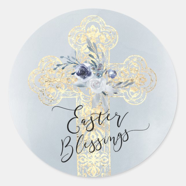 Faux gold foil Cross | Easter Classic Round Sticker (Front)