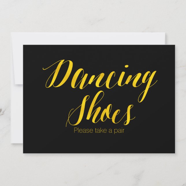 Faux Gold Foil "Dancing Shoes" Chic Wedding Sign Invitation (Front)
