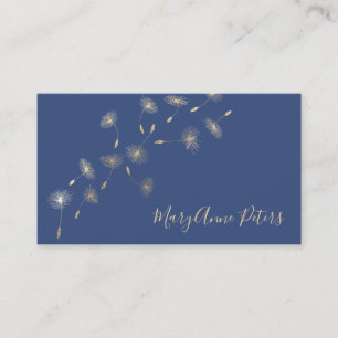faux gold foil dandelions on blue background business card