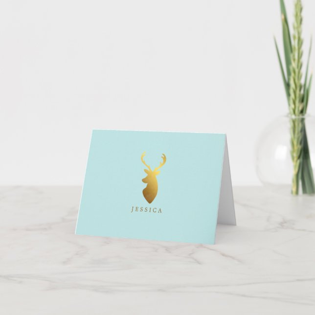 Faux Gold Foil Deer Head Note Card (Front)