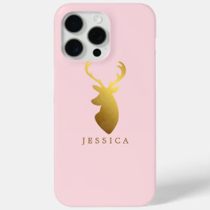 Faux Gold Foil Deer Head Personalized iPhone 15 Pro Max Case