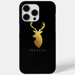 Faux Gold Foil Deer Head Personalized iPhone 15 Pro Max Case