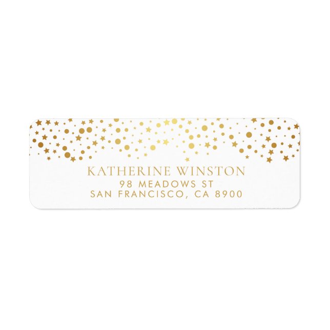 Faux Gold Foil Dots and Stars Return Address Label (Front)