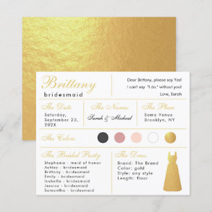 Faux Gold Foil Dress Bridesmaid Information Card