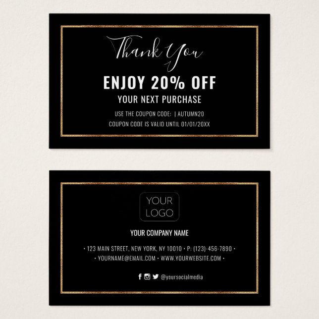 Faux Gold Foil Effect Frame Discount Coupon Card (Front & Back)