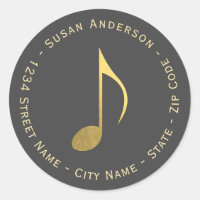 Faux Gold Foil Eighth Note Return Address Label