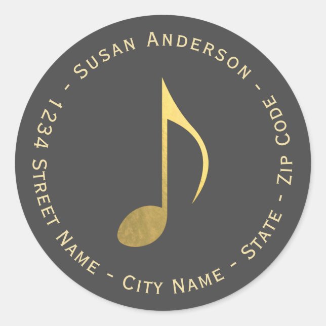 Faux Gold Foil Eighth Note Return Address Label (Front)
