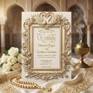 Faux Gold Foil Embossed Baroque Floral Wedding Invitation
