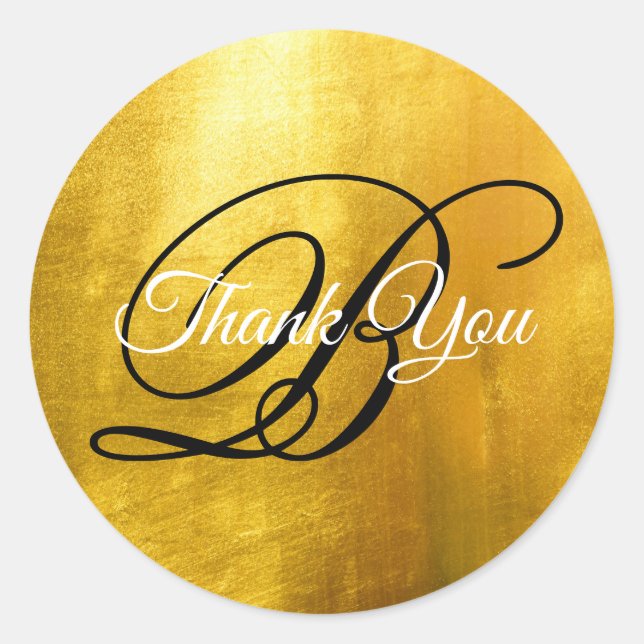 Faux Gold Foil Fancy Wedding Monogram Thank You Classic Round Sticker (Front)