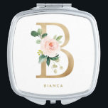 Faux Gold Foil Floral Letter B Monogram Bridesmaid Compact Mirror<br><div class="desc">Feminine and elegant floral compact mirror featuring watercolor illustrations of flowers,  greenery and faux foil monogram. Personalize by adding a name or short phrase. This monogram floral mirror will be perfect as a personalized gift.</div>