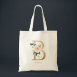 Faux Gold Foil Floral Letter B Monogram Bridesmaid Tote Bag<br><div class="desc">Feminine and elegant floral tote bag featuring watercolor illustrations of flowers,  greenery and faux foil monogram. Personalize by adding a name or short phrase. This monogram floral canvas bag will be perfect as a personalized gift.</div>