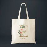 Faux Gold Foil Floral Letter E Monogram Bridesmaid Tote Bag<br><div class="desc">Feminine and elegant floral tote bag featuring watercolor illustrations of flowers,  greenery and faux foil monogram. Personalize by adding a name or short phrase. This monogram floral canvas bag will be perfect as a personalized gift.</div>