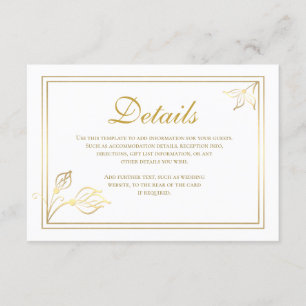 Faux Gold Foil Floral Wedding Details Card