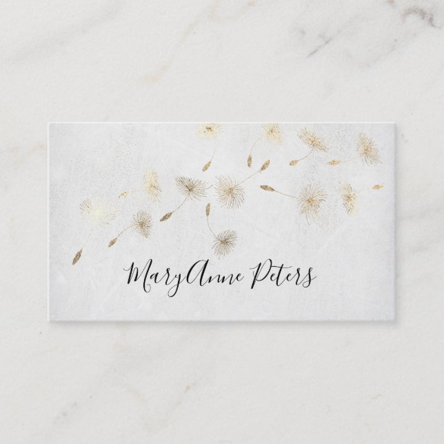 faux gold foil flying dandelions business card (Front)