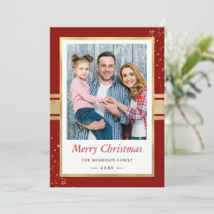 Faux Gold Foil Frame Merry Christmas Photo Holiday Card