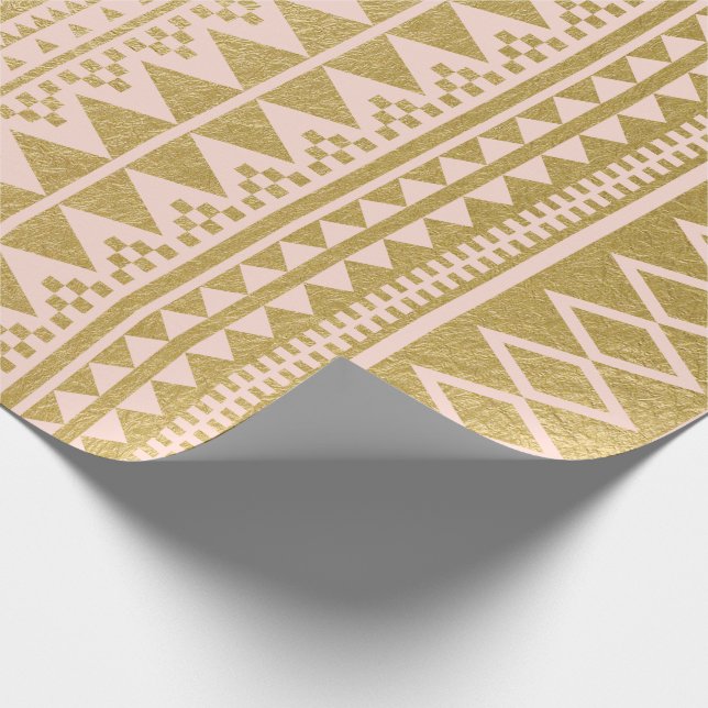 Faux Gold Foil Geometric Aztec Pattern Wrapping Paper (Corner)