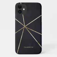 Faux Gold Foil Geometric Lines Navy Blue
