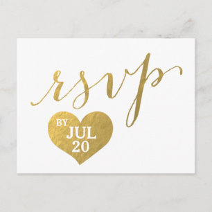 Faux Gold Foil Glam Heart   Carte postale Mariage 