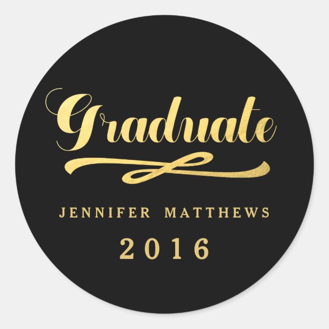 Faux Gold Foil Glamour 2016 Graduation Sticker (Front)