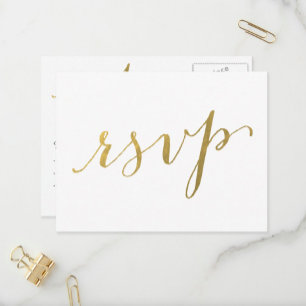 Faux Gold Foil Glamour   Carte postale Mariage RSV