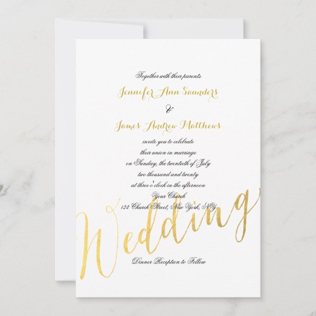 Faux Gold Foil Glamour | Wedding Invitation (Front)