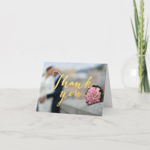 Faux Gold Foil Glamour Wedding Photo Thank You Car Card