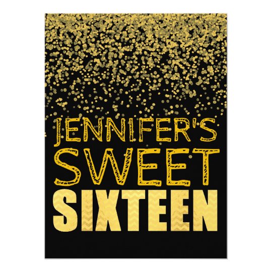 Faux Gold Foil Glitter Sweet 16 Invitation Card BL