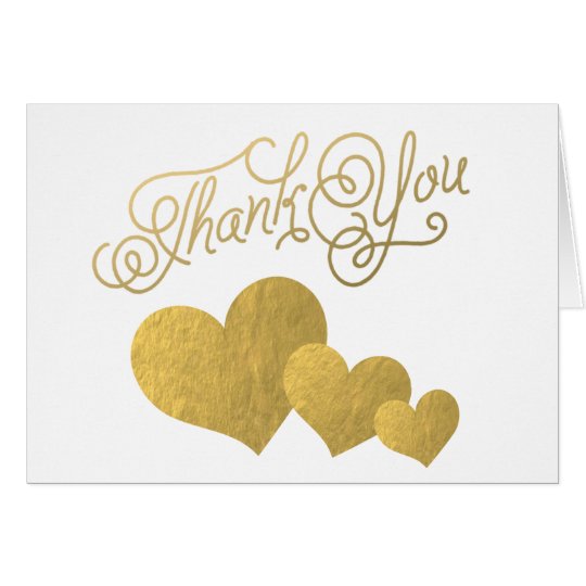 Faux Gold Foil Hearts Elegant Script Thank You Card
