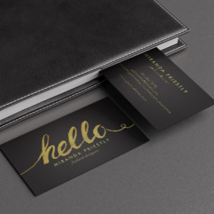 Faux Gold Foil Hello Typography Classic Black Business Card