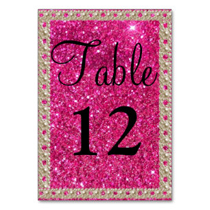 Faux Gold Foil Hot Pink Glitter Wedding Table Numb Table Number