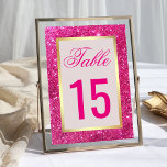 Faux Gold Foil Hot Pink Glitter Wedding Table Number<br><div class="desc">Elegant table number cards featuring a faux gold border and a beautiful faux pink glitter background.</div>