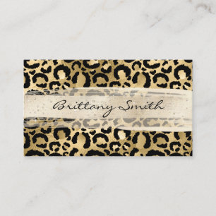 Faux Gold Foil Leopard Champagne Brush Stroke Business Card