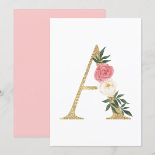 Faux Gold Foil Letter A Blush Floral Monogram Invitation