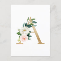Faux Gold Foil Letter A Blush Floral Monogram