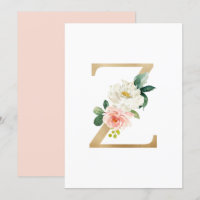 Faux Gold Foil Letter Z Blush Floral Monogram 