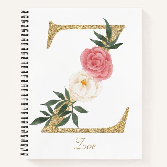 Faux Gold Foil Letter Z Blush Floral Monogram Notebook (Front)