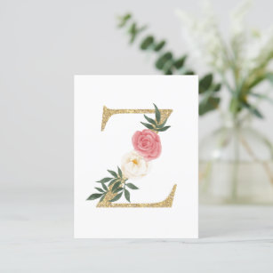 Faux Gold Foil Letter Z Blush Floral Monogram Postcard